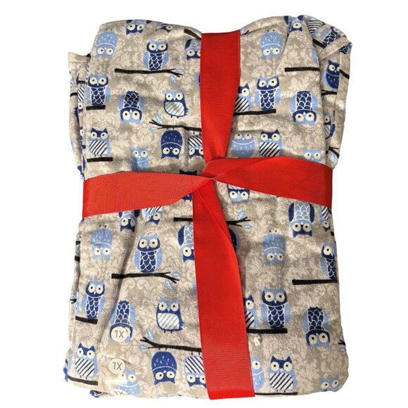Flannel Owl Print Pajama Set XL Intimate Essentials Blue & Gray Cozy Sleepwear - Picture 2 of 5